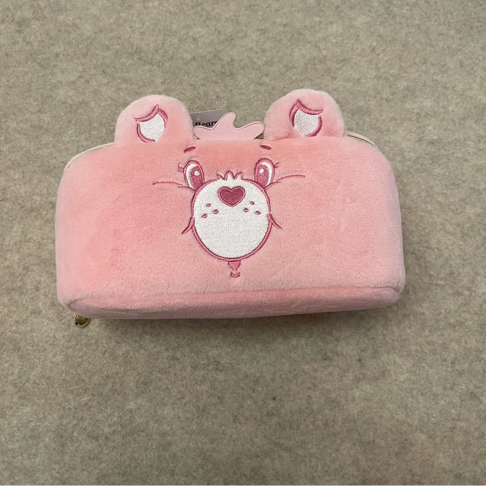 Care Bears Pink Plush And Clear Travel Makeup Cosmetic Zip Pouches New